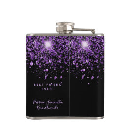 Petaca Buenos amigos purpurinas morados negros de cumplea