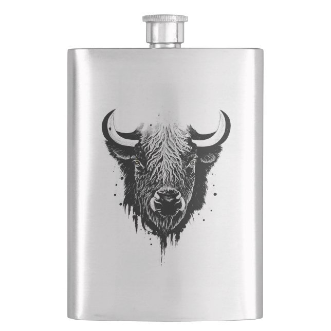 Petaca Búfalo Bison Wild Animal Nature Ilustracion Arte (Anverso)