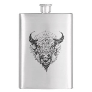 Petaca Búfalo Bison Wild Animal Nature Ilustracion Arte