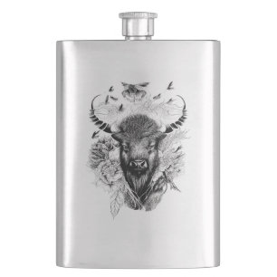 Petaca Búfalo Bison Wild Animal Nature Ilustracion Arte