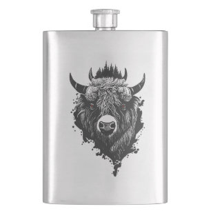 Petaca Búfalo Bison Wild Animal Nature Ilustracion Arte