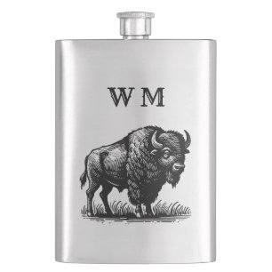 Petaca Búfalo De Bono Monogramado En Matraz De Acero Inox