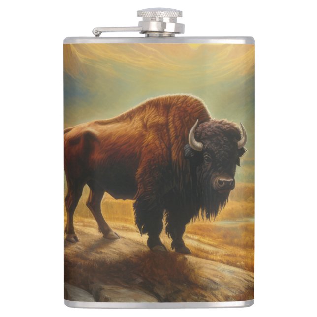 Petaca Buffalo Bison Sunset Silhouette (Anverso)