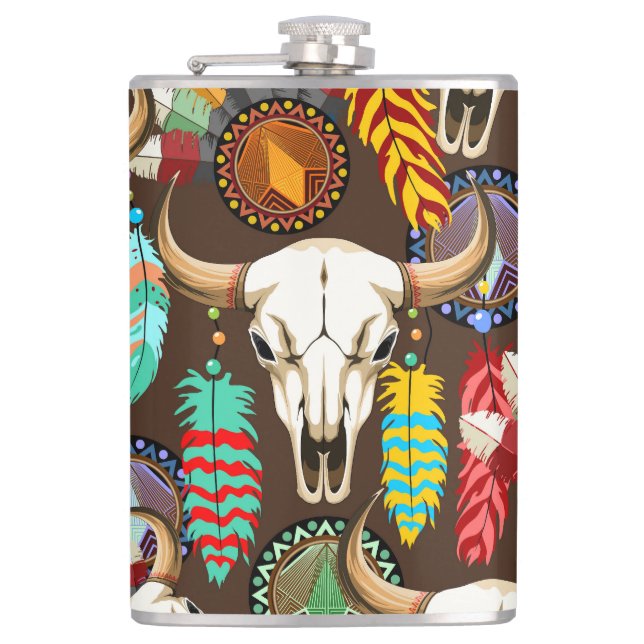 Petaca Buffalo Skull Native American Emblem (Anverso)