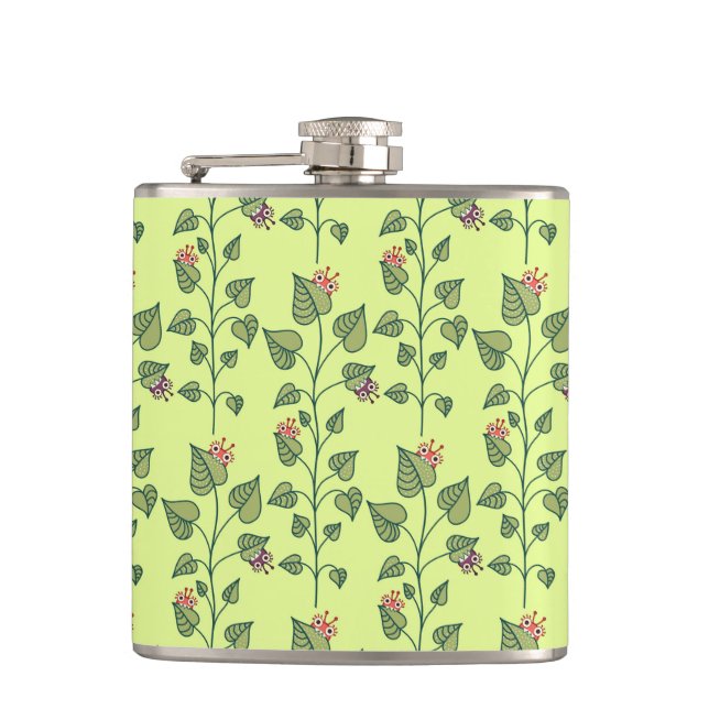 Petaca Bugs Cuadros comen Chica de la planta verde (Anverso)