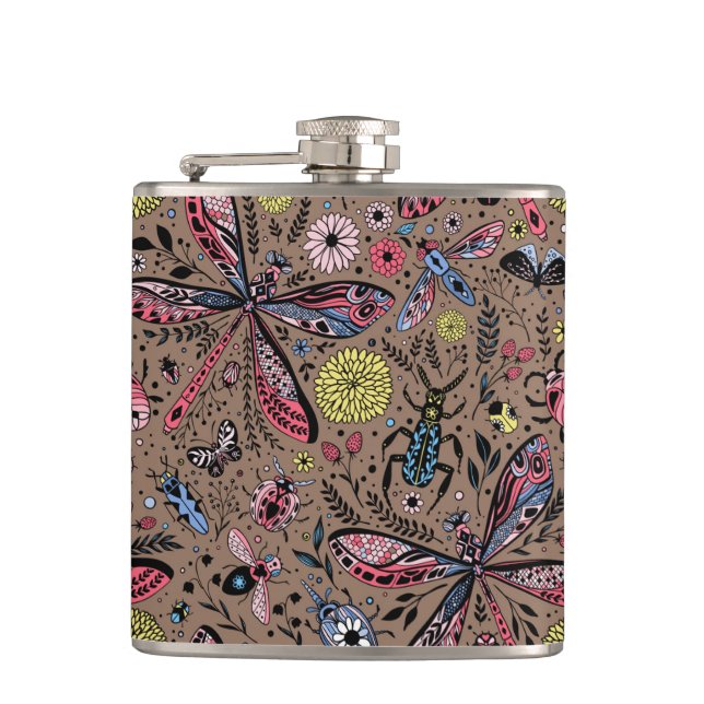 Petaca Bugs de garabatos en mocha marrón (Anverso)