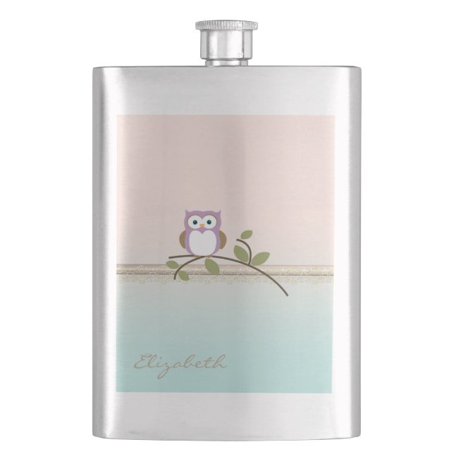 Petaca Búho adorable femenino personalizado (Anverso)