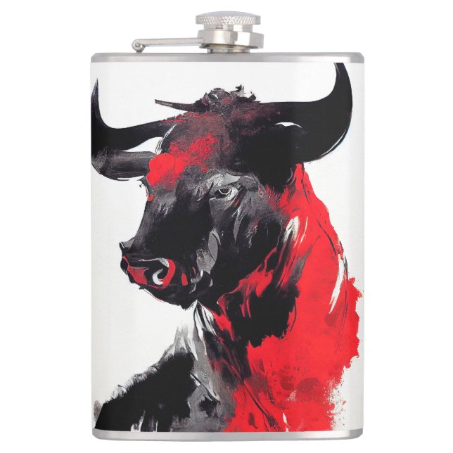 Petaca Bull Wild Nature Free Spirit Art Pintura de pincel (Anverso)