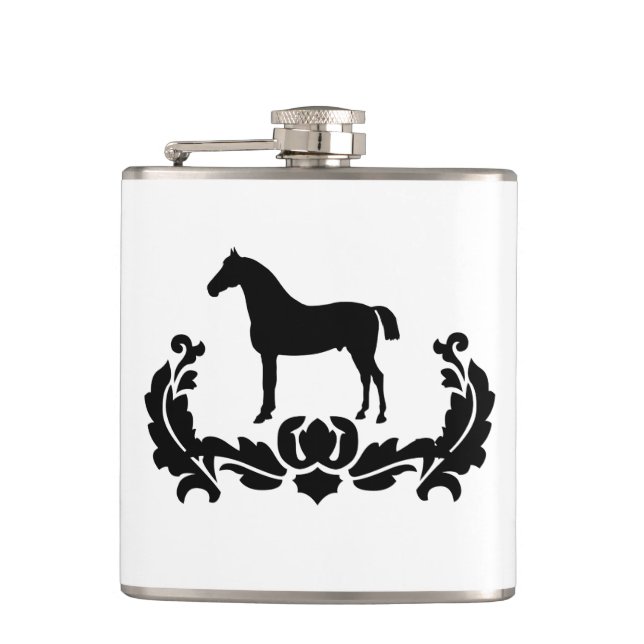 Petaca Caballo Damasco blanco y negro (Anverso)