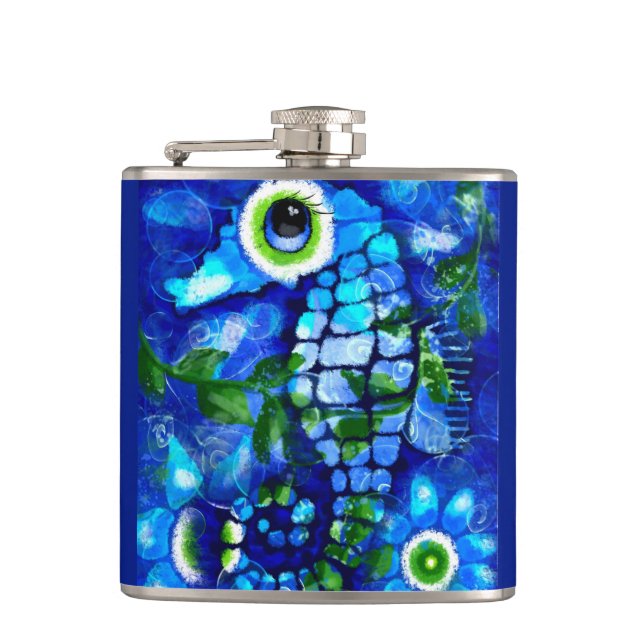 Petaca Caballo marino caprichoso Mar costero Náutico Azul (Anverso)