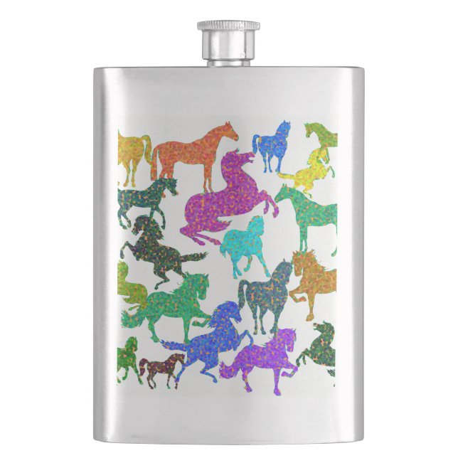 Petaca Caballos arco iris - "¡Tonto por caballos!" (Anverso)