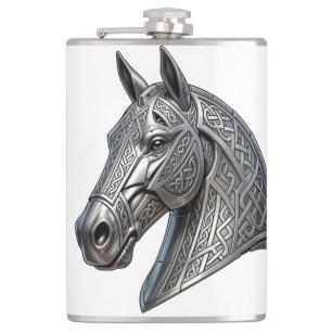 Petaca Cabeza de caballo de plata céltica majestuosa con 