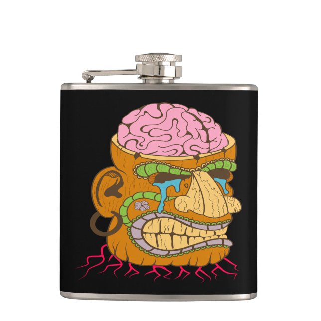 Petaca Cabeza de Tiki expuesta al cerebro, negro gracioso (Anverso)