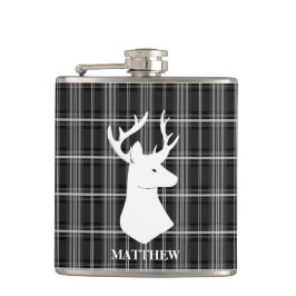 Petaca Cabeza del macho en la tela escocesa blanco y