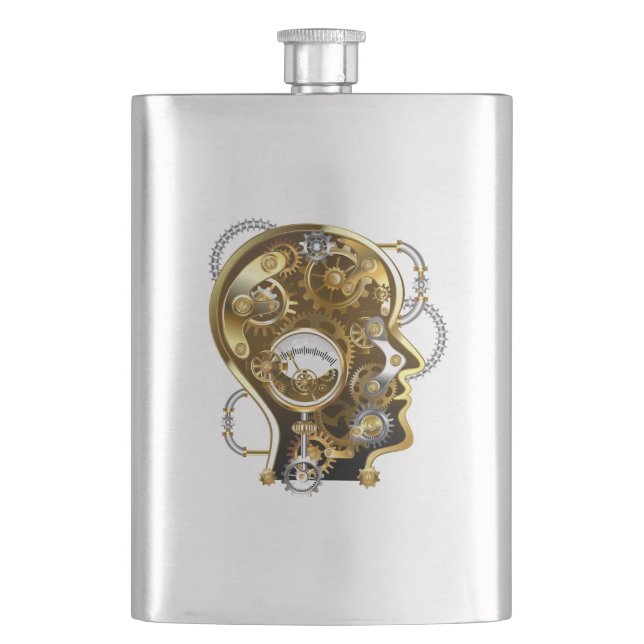 Petaca Cabeza steampunk con manómetro (Anverso)