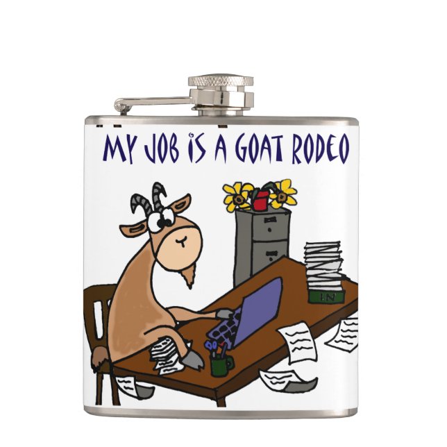 Petaca Cabra divertida en el humor del trabajo del rodeo (Anverso)