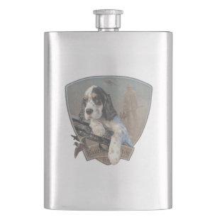 Petaca Cachorro de los ingleses con escopeta clásica