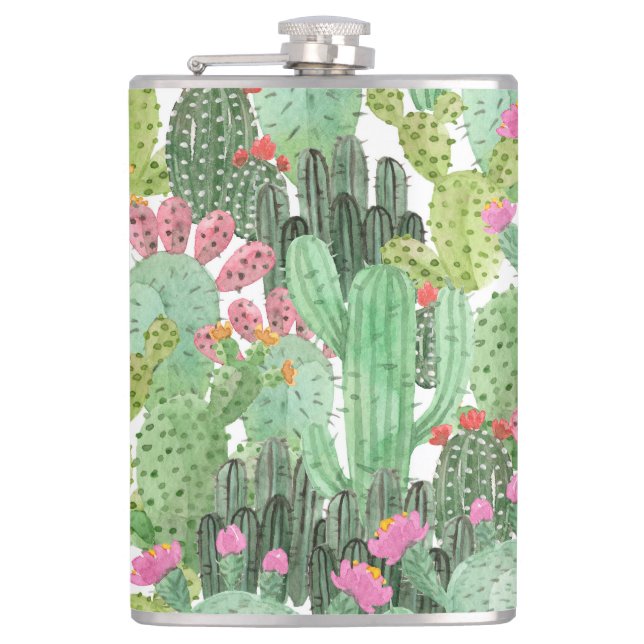 Petaca Cactus pintado a mano: verde desierto (Anverso)