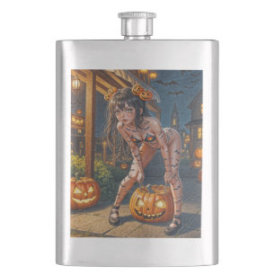 Petaca Calabaza y chica murciélago monstruosas de Hallowe