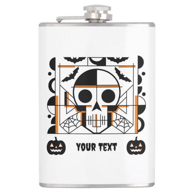 Petaca Calavera al estilo de Halloween, murciélagos, tela (Anverso)