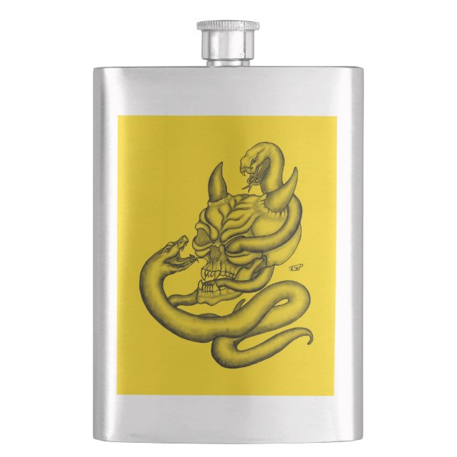 Petaca Calavera - Cabeza malvada con serpiente (Anverso)