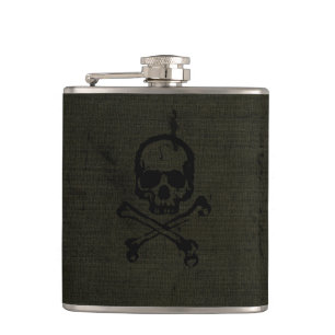 Petaca Calavera Cruzada Verde Vintage Grunge