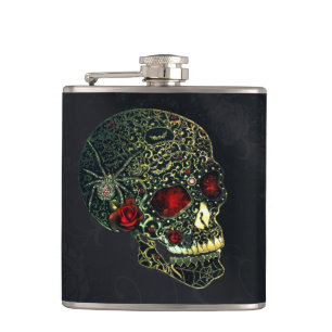 Petaca Calavera de Araña con Joyas y Rosas Glam Gótico Fi