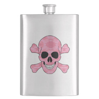 Petaca Calavera De Camuflaje Rosa Y Matraz De Hueso Cruza