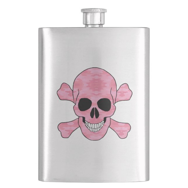 Petaca Calavera De Camuflaje Rosa Y Matraz De Hueso Cruza (Anverso)