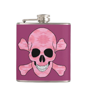 Petaca Calavera De Camuflaje Rosa Y Matraz De Hueso Cruza