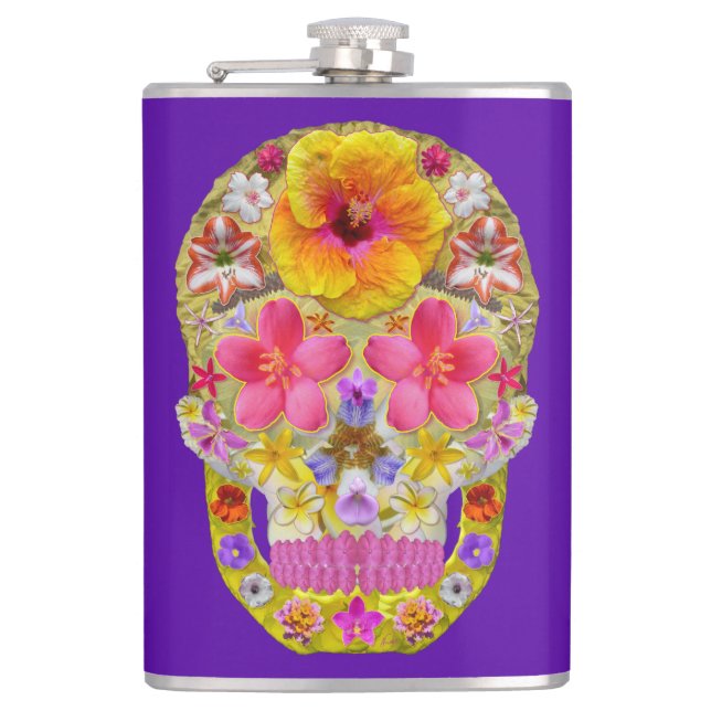 Petaca Calavera de flores 4 - Tropical (Anverso)