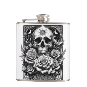 Petaca Calavera de Pentáculo Rosas y Cráneo Arte Tarot