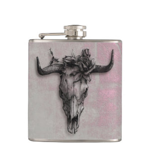 Petaca Calavera de toro y gris rosado rosado Rosa