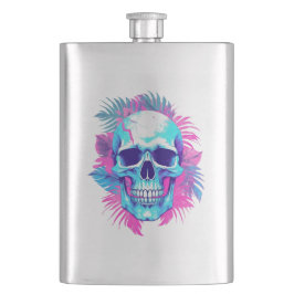 Petaca Calavera Floral al Estilo Vaporwave