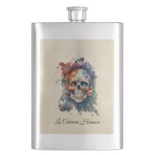 Petaca Calavera Hermosa Personalizada Día de Muertos Crán