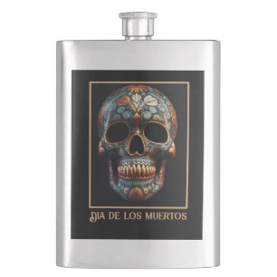 Petaca Calavera personalizada turquesa dorada del Día de