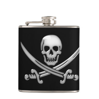 Petaca Calavera pirata y espadas cruzadas
