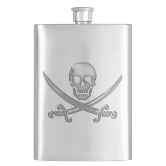 Petaca Calavera pirata y espadas cruzadas