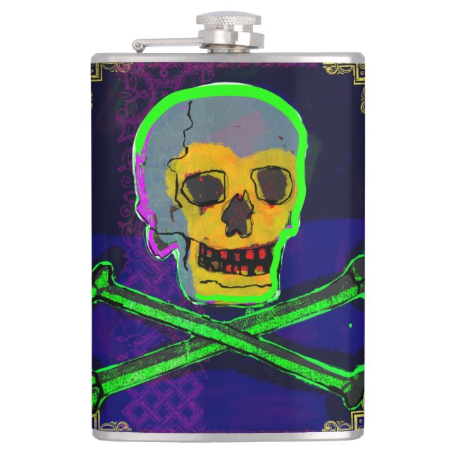 Petaca Calavera Skull pGeek Arte NFT Oro Blanco Azul Verd (Anverso)