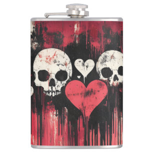 Petaca Calavera y corazones grunge - negrita Arte rojo y 