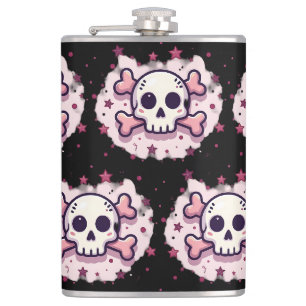 Petaca Calavera y Huesos Cruzados Rosa Pastel