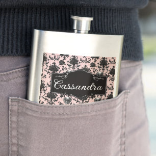 Petaca Calaveras y Rosas Góticas Rosa y Negro Personaliza