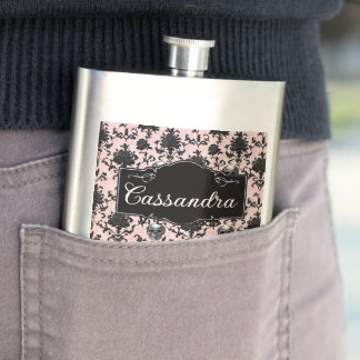Petaca Calaveras y Rosas Góticas Rosa y Negro Personaliza
