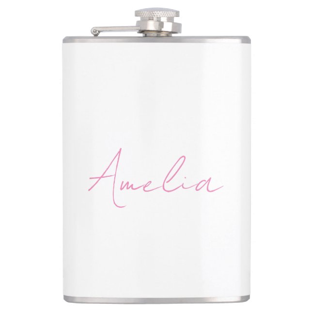 Petaca Caligrafía Elegante Nombre Personalizado Blanco Ro (Anverso)