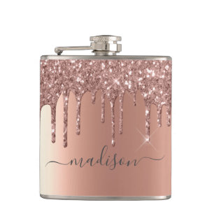 Petaca Caligrafía manuscrita personalizada rosa dorado pu