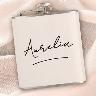 Petaca Caligrafía personalizada Nombre Bachelorette rosa