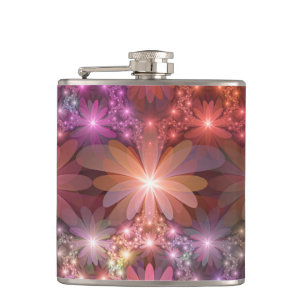 Petaca Cama De Flores Colorido Brillante Arte Fractal Abs