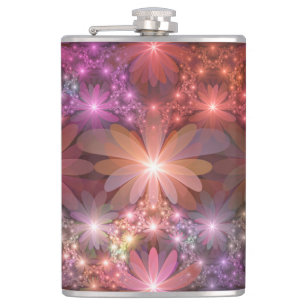 Petaca Cama De Flores Colorido Brillante Arte Fractal Abs