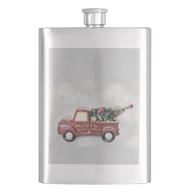 Petaca camión de cosecha roja sobre fondo de bokek gris (Anverso)