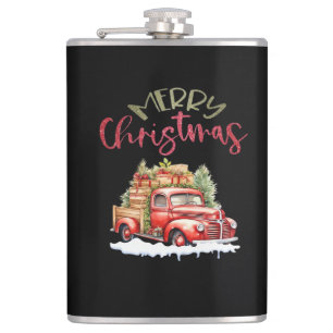 Petaca Camión Rojo Feliz Árbol de Navidad Santa Dulce Vin